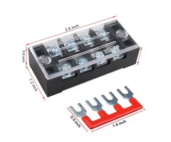 4P-25AMP - URBEST - Terminal Block 4 Position Dual Row Screw Covered Strip 600V 25A with 400V 25A 4 Position Pre Insulated Terminal Barrier Strip Red/Black