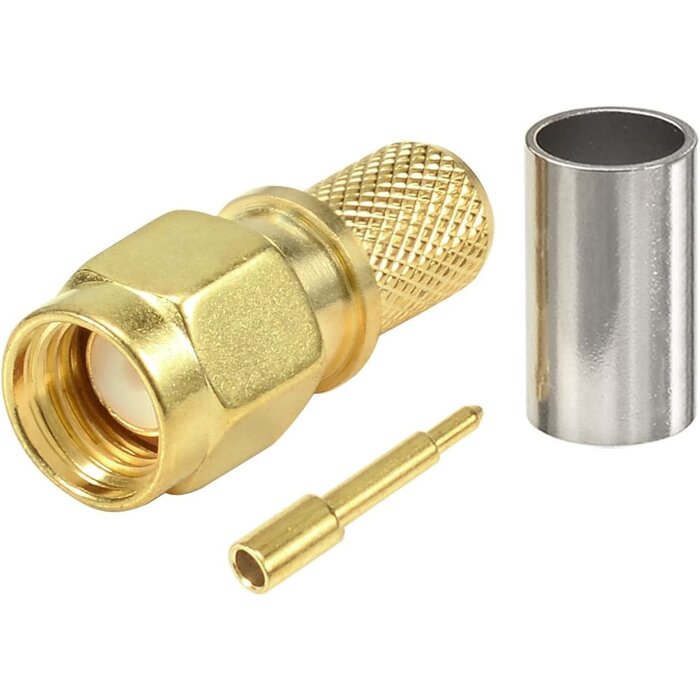 SMA-CRIMP-M - Bingfu - MA Male Crimp Solder Attachment 50 Ohm Gold Plated Copper Connector Compatible with RG58 RG303 RG141 RG142 RG400 Low Loss 195 Coaxial Coax Jumper Cable