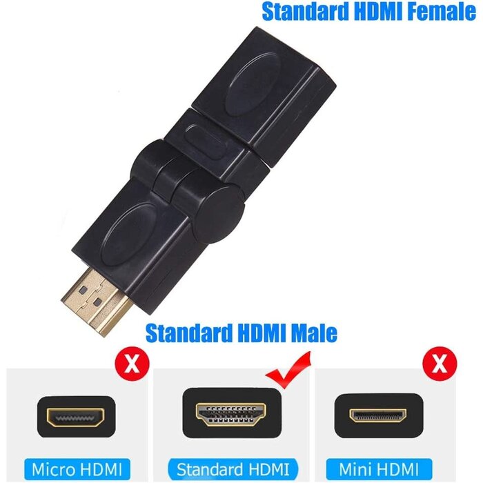 HDMI Male to Female Swivel Adapter 90 180 270 360 Degree Angle Adjustable,HDMI Cable Rotatable Extension Connector Gold-Plated Support 3D & 4K
