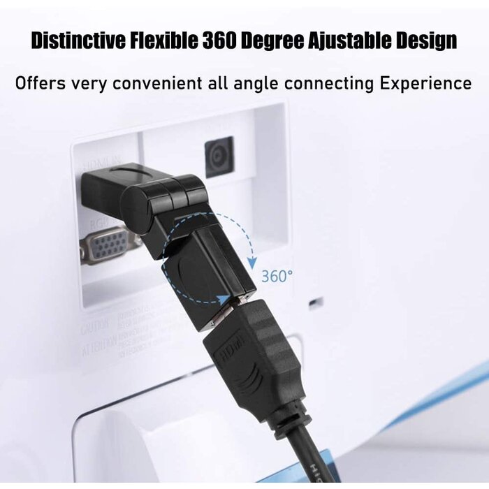 HDMI Male to Female Swivel Adapter 90 180 270 360 Degree Angle Adjustable,HDMI Cable Rotatable Extension Connector Gold-Plated Support 3D & 4K