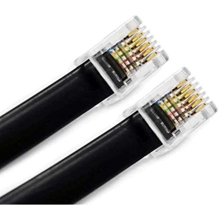 6 Feet Black RJ12 6P6C Straight Wired Cable