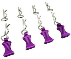 HOT RACING HRAAC03EZ07 - 1/10 Purple Aluminum EZ Pulls (4pcs), Body Clips (8pcs)