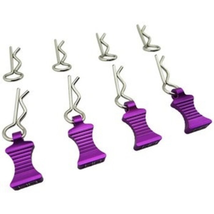 HOT RACING HRAAC03EZ07 - 1/10 Purple Aluminum EZ Pulls (4pcs), Body Clips (8pcs)