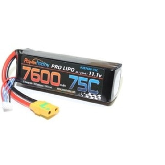 Power Hobby PHB3S760075CXT90 - 7600mAh 11.1V 3S 75C LiPo Battery with Hardwired XT90 Connector