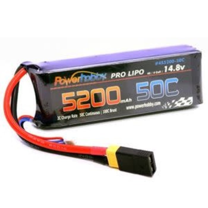 Power Hobby PHB4S520050CXT60APT - 5200mAh 14.8V 4S 50C LiPo Battery with Hardwired XT60 Connector w/HC Adapter