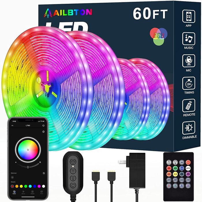 Led Strip Lights, 60ft Led Light Strip Music Sync Color Changing RGB