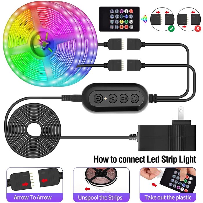 Led Strip Lights, 60ft Led Light Strip Music Sync Color Changing RGB