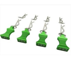HOT RACING 1/10 Green Aluminum EZ Pulls (4pcs) and Body Clips (8pcs)
