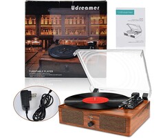 Bluetooth Vinyl Record Player Wireless Turntable with Built-in Speakers and USB Belt-Driven Vintage Phonograph Record Player 3 Speed for Entertainment and Home Decoration