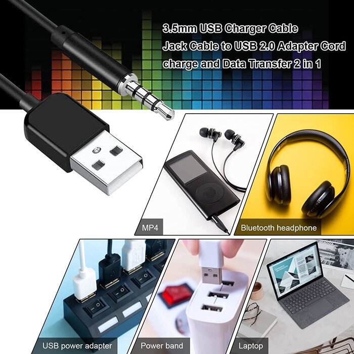 (3.3FT) USB to 3.5mm Jack Audio Adapter, Male AUX Audio Jack to USB 2.0 Male Charge Cable Adapter Cord for iPod Shuffle MP3 Player Headphones Speakers and Other Devices