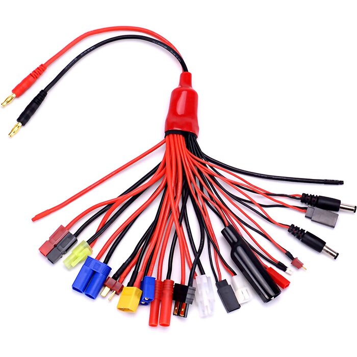 19-in-1 Lipo Battery Charger Adapter Convert Cable Banana Plug to JST/T-Plug/XT60/EC3/EC5/HXT 4mm for RC Car Drone