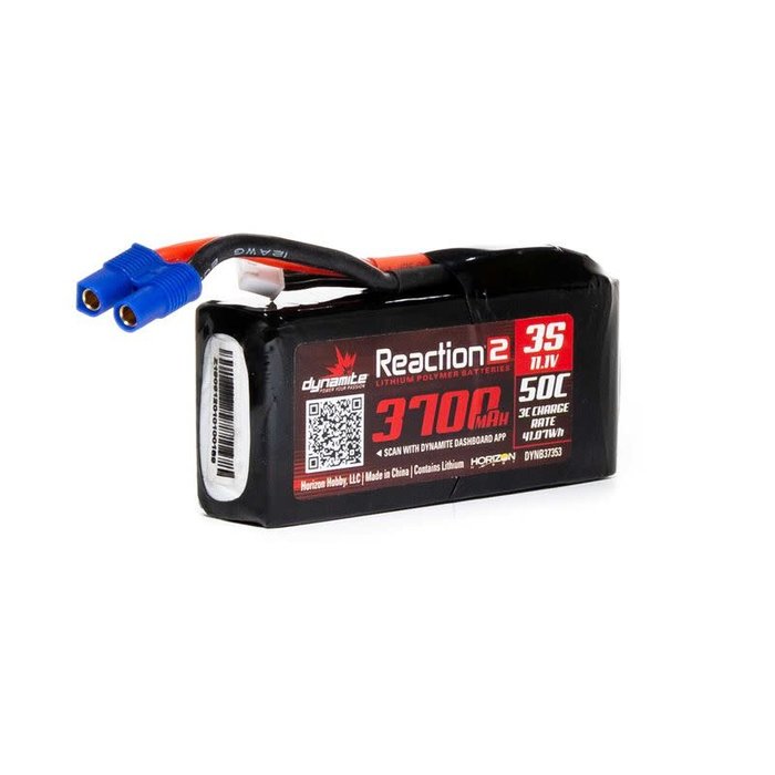 DYNAMITE DYNB37353 - 11.1V 3700mAh 3S 50C Reaction 2 LiPo Battery: EC3