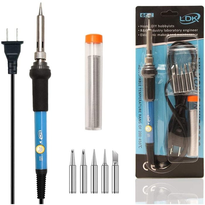 60W-LDK-KIT - LDK - Soldering Iron Kit Electric 60W 110V Adjustable Temperature Soldering Gun Welding Tools, 5pcs Replacement Tips and Solder Wire Tube