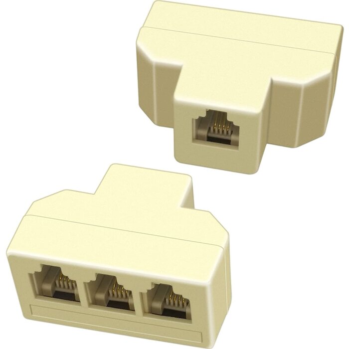 3-WAY-SPLIT - NECABLES - Phone Splitter 3 Way Telephone Adapter RJ11 6P4C 1 Female to 3 Females for Landline and Fax Ivory