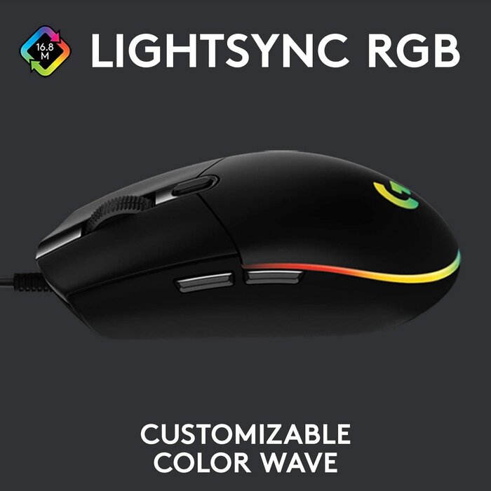 Logitech Logitech - Wired Gaming Mouse, 8,000 DPI, Rainbow Optical Effect LIGHTSYNC RGB, 6 Programmable Buttons, On-Board Memory, Screen Mapping, PC/Mac Computer and Laptop Compatible - Black