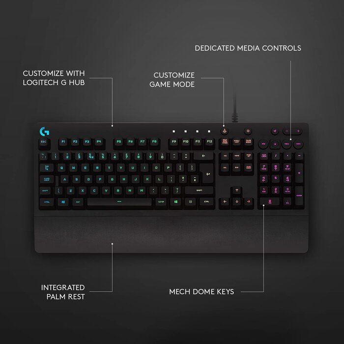 Logitech Logitech - G213 Prodigy Gaming Keyboard, LIGHTSYNC RGB Backlit Keys, Spill-Resistant, Customizable Keys, Dedicated Multi-Media Keys – Black