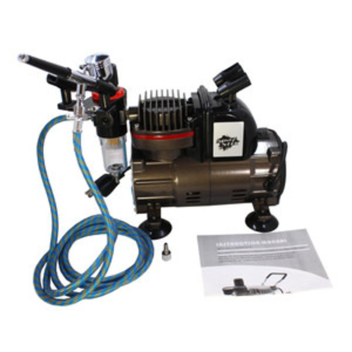 Spaz Stix Dual Action Gravity Feed Airbrush & Air Compressor Combo