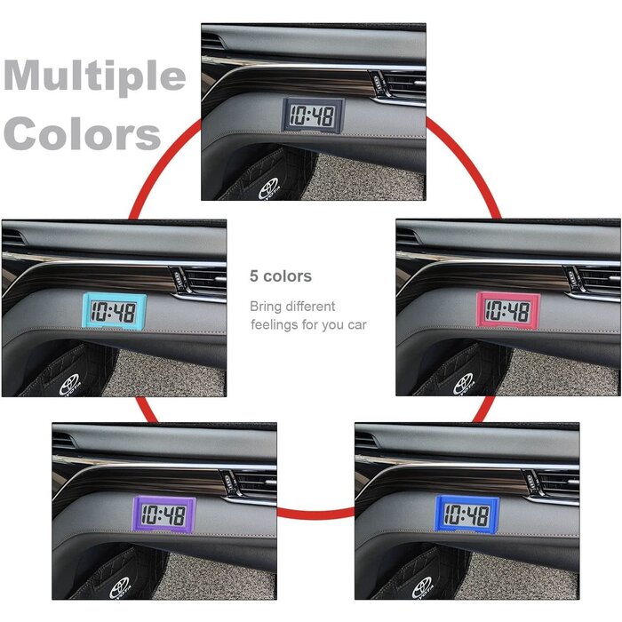 Car Dashboard Digital Clock, Vehicle Adhesive Clock with Clear LCD Screen Kickstand Protective Case Feature
