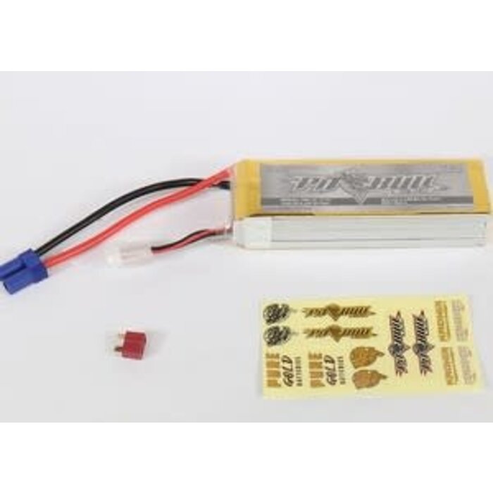 Pit Bull Xtreme RC Pure Gold 100c 3s 6000mAh 11.1V Softcase Lipo Battery, w/ LED Battery Check - EC5 +Deans Plug