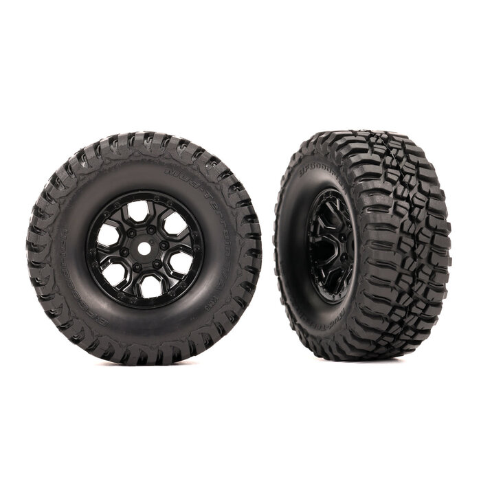 Traxxas 9774 - Tires & wheels, assembled (black 1.0' wheels, BFGoodrich® Mud-Terrain™ T/A® KM3 2.2x1.0' tires) (2)
