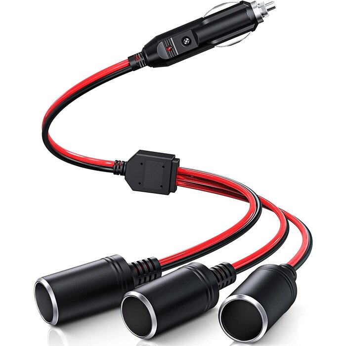 12V-3-WAY-SPLIT - Electop 1 to 3 Car Cigarette Lighter Socket Splitter Adapter Power Charger Port, 12V 24V Car Power Splitter 3-Way Plug Outlet Adapter, 12inch Cigarette Lighter Extension Cord Cable 16AWG with 15A Fuse