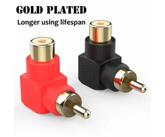 RCA RCA Male to RCA Female Connectors Right Angle Plug Adapters M/F 90 Degree Elbow Gold-Plated, 2 Pack