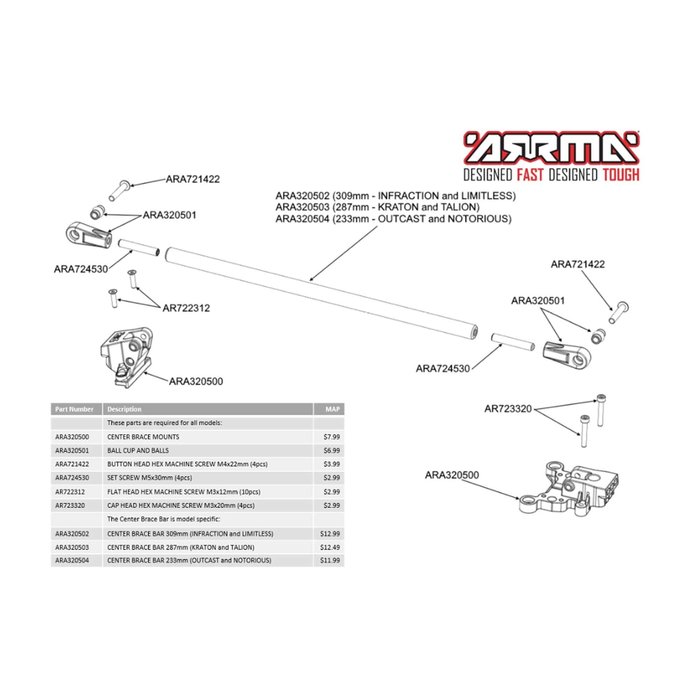 Arrma ARA320500 - Center Brace Mounts