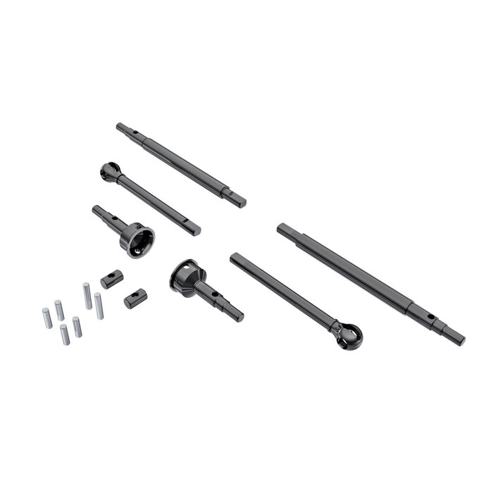 Traxxas 9756 - Axle shafts, front (2), rear (2)/ stub axles, front (2) (hardened steel)/ 1.5x7.8mm pins (2)/ 1.5x6mm pins (4)/ cross pins (2)