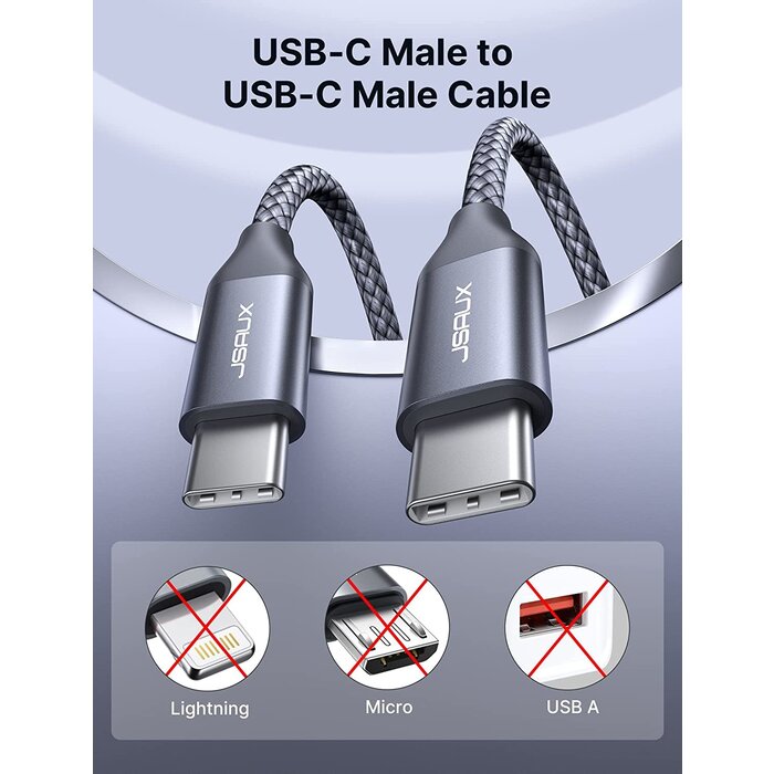 USBC2C-6FT - JSAUX - 100W USB C to USB C Cable, 6ft USBC Type C Charging Cable Fast Charger Compatible with MacBook Air/Pro, iPad Pro 12.9/11/Air/Mini, Samsung Galaxy S23 S22 S21 S20 Ultra, Pixel - Grey