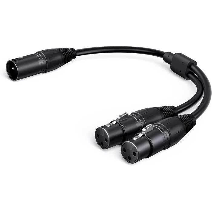 XLR-M-DUAL-F - CableCreation - XLR Male to Dual XLR Female Y Splitter 3Pin Balanced Microphone Cable, 0.3 Meter/Black