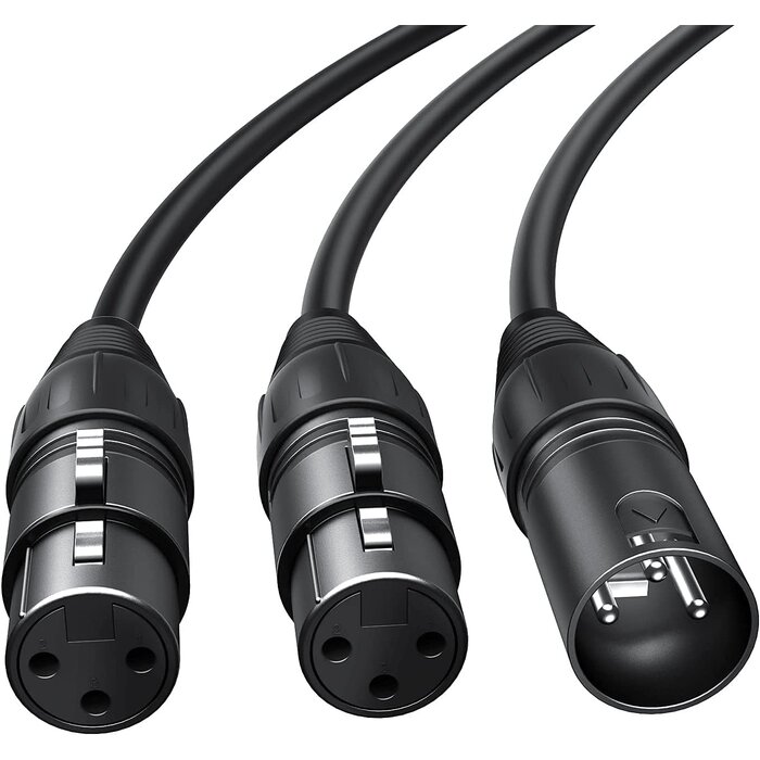 XLR-M-DUAL-F - CableCreation - XLR Male to Dual XLR Female Y Splitter 3Pin Balanced Microphone Cable, 0.3 Meter/Black