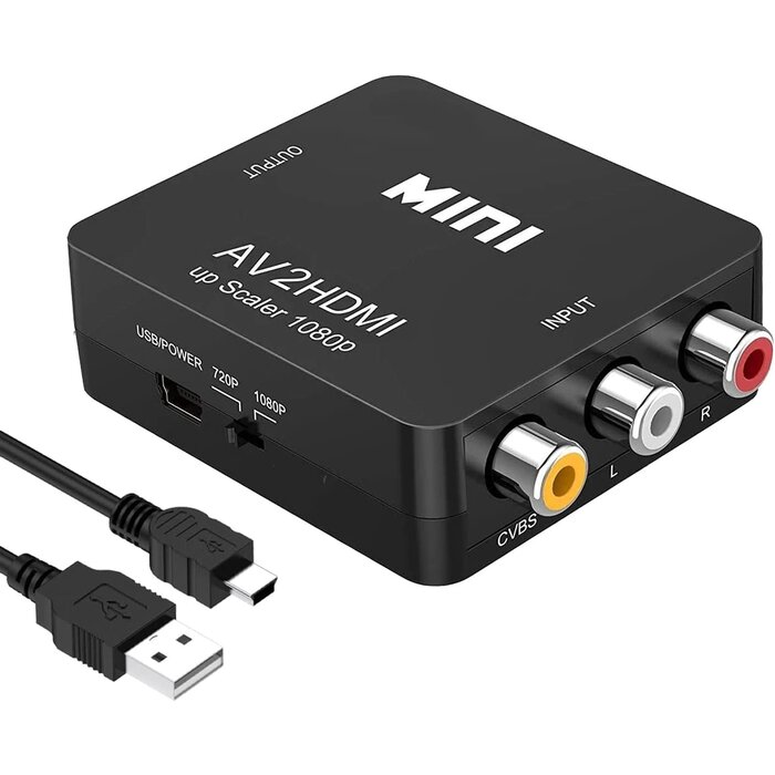 RCA2HDMI - Sorthol AV to HDMI Converter, RCA to HDMI Adapter, 1080p 3RCA CVBs to HDMI Composite Video Audio Converter Adapter for TV/PS3/VHS/VCR/DVD/PC/Blu-Ray DVD, Black