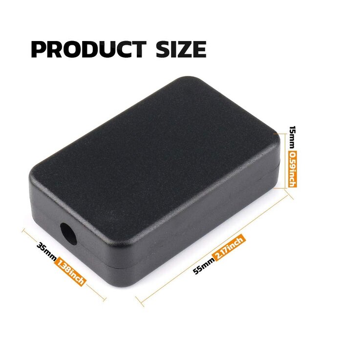 PROJ-BOX-1.38X1.7X.59 - Toolkitworld - 1.38X1.7X.59 inch Junction Box Black ABS Plastic Electrical Project Case Power Project Box, 55 x 35 x 15mm