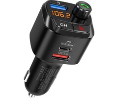 Bluetooth 5.0 FM Transmitter for Car, QC3.0 & USB-C PD 18W Wireless Bluetooth Radio Adapter Music Player/Car Kit with Bass Booster, Hands-Free Calls-NX12
