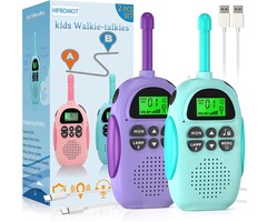 KIDS-WT-2 - HPROMOT -Walkie Talkies for Kids: 2 Pack Rechargeable Kids Walkie Talkies, Long Range 22 Channels 2 Way Radio Kids Christmas Toy Gift for 3-12 Year Old Boy Girl Toddlers