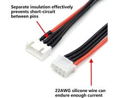 JST-XH 3S Balance Plug Extension Lead Wire 200mm for LiPo Battery Balance Charging 22AWG Silicone