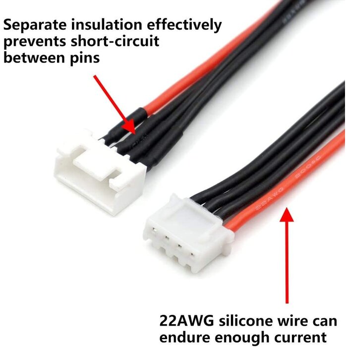 JST-XH 3S Balance Plug Extension Lead Wire 200mm for LiPo Battery Balance Charging 22AWG Silicone