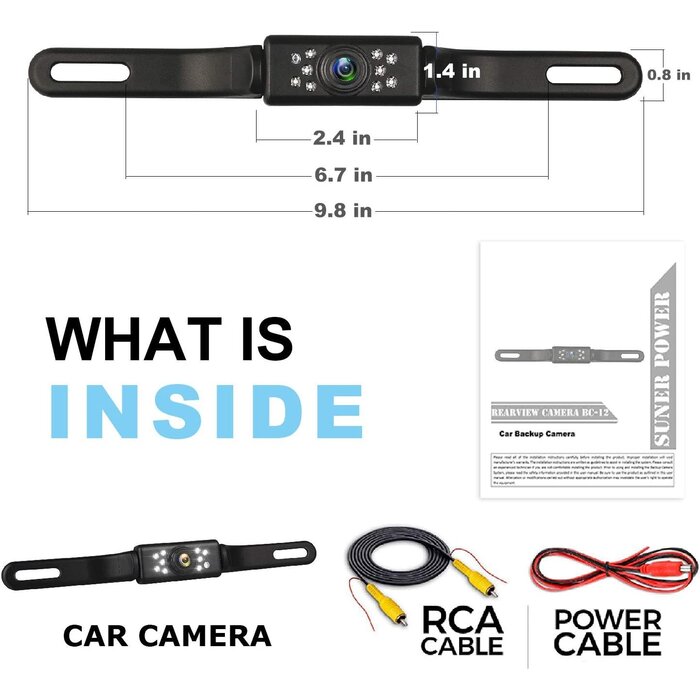 REAR-CAMERA - GLK - Car Backup Camera HD Night Vision Rear View Camera License Plate Camera with 9 LED Lights, Font & Rear Camera, Wide View Angle, IP69K Waterproof Reverse Camera for Cars,SUV,Trucks,RV, Pickup