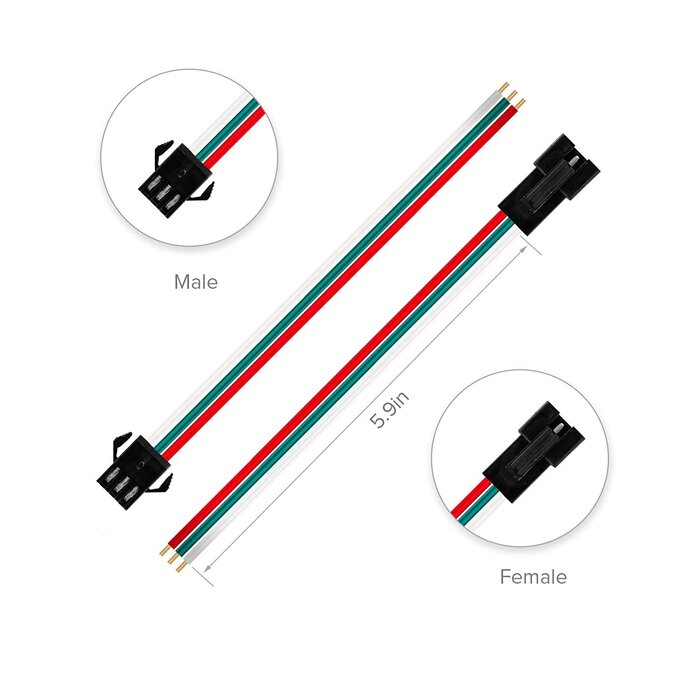 JST-SM-3PIN - BTF-LIGHTING - JST SM 3 Pin Connectors for WS2812B WS2811 WS2812 WS2814 SK6812 FOCB CCT LED Strip Female Male 15cm 22awg Wire