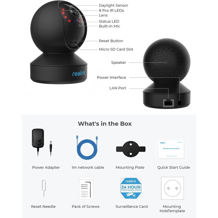 REOLINK 2K Indoor Security Camera, E1 2.4G WiFi Camera Wireless for Baby/Pet Monitor with Phone app, 360 Degree Pet Camera with Person/Pet Detection, 2-way Audio, Night Vision, Local Storage