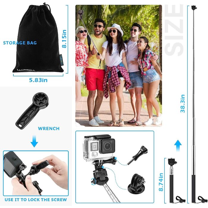 SP0006 - Luxebell 14 in 1 Accessories Kit for AKASO EK5000 EK7000 4K WiFi Action Camera GoPro Hero 11 10 9 8 7 6 5/Session 5/Hero 4/3+/3/2/1 Max Fusion SJ4000 SJ5000