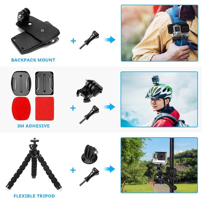 SP0006 - Luxebell 14 in 1 Accessories Kit for AKASO EK5000 EK7000 4K WiFi Action Camera GoPro Hero 11 10 9 8 7 6 5/Session 5/Hero 4/3+/3/2/1 Max Fusion SJ4000 SJ5000