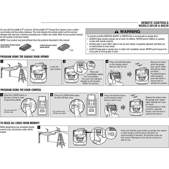893LM-953ESTD - ASONPAO Replacement for 950ESTD, 953ESTD, 891LM, 893LM, 41A7633, Remote only for a Yellow Learn Button of Liftmaster Chamberlain Sears Craftsman Garage Door Openers Security+ 2.0