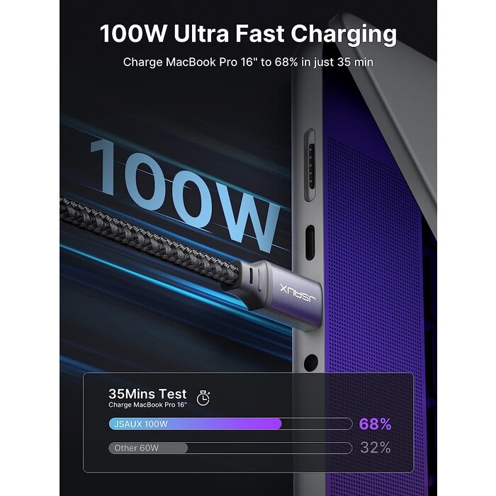 USBC2C-10FT - JSAUX 100W USB C to USB C Cable, 10ft USBC Type C Charging Cable Fast Charger Compatible with MacBook Air/Pro, iPad Pro 12.9/11/Air/Mini, Samsung Galaxy S23 S22 S21 S20 Ultra, Pixel - Grey Visit the JSAUX Store