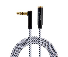 6ft Headphone Extension Cable, 90 Degree TRRS 3.5mm Male to Female Audio Extension Cable 4-Conductor(Microphone Compatible), 6 Feet