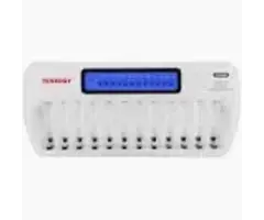 TN160 - Tenergy - LCD Battery Charger 12-Bay Smart Battery Charger for AA/AAA NiMH/NiCd Rechargeable Batteries Charger with Refresh Function Household Battery Charger w/AC Wall Adapter