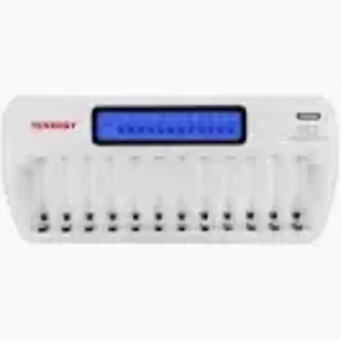 TN160 - Tenergy - LCD Battery Charger 12-Bay Smart Battery Charger for AA/AAA NiMH/NiCd Rechargeable Batteries Charger with Refresh Function Household Battery Charger w/AC Wall Adapter