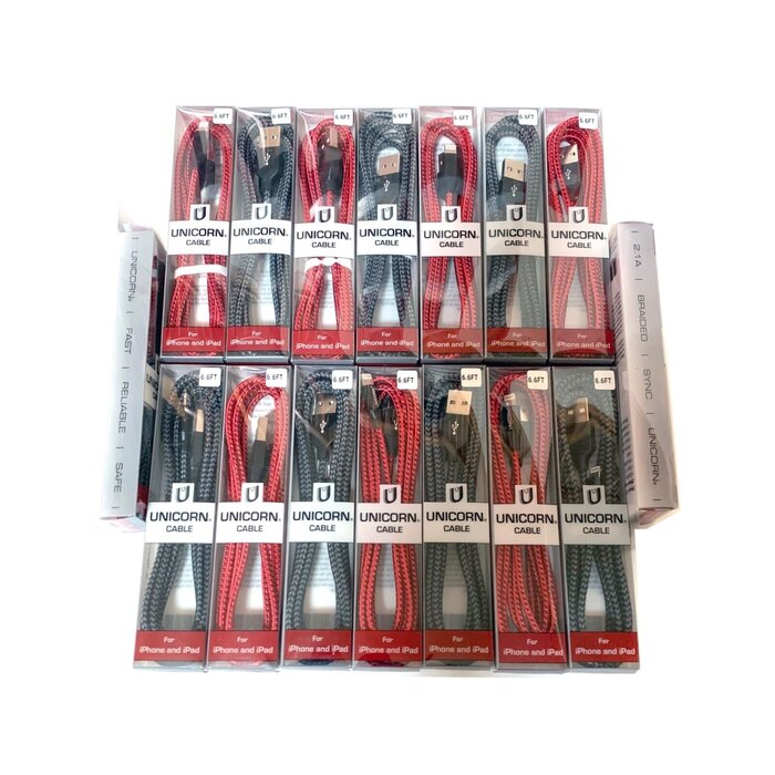 LIGHTNING-6FT - UnicornTrade [Apple MFi Certified] iPhone Charger 6FT USB Lightning Cable Fast Charging Nylon Braided iPhone Charger Cord Compatible with iPhone 13/12/11 Pro Max/XS MAX/XR/XS/X/8/7/Plus/6S/6/SE/5S/iPad