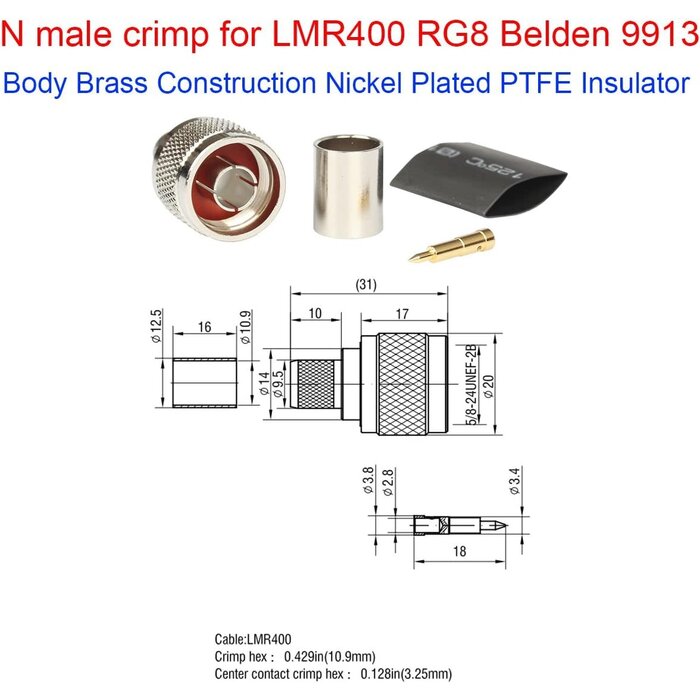 MALE-N-CONNECTOR - Riotaxy N Connector Male Crimp Rf Coaxial Connector 50 ohm for LMR400 Belden 9913 RG8