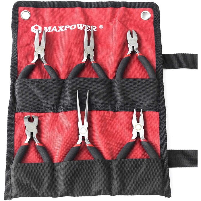 MAX-03 - MAXPOWER - 4.5" 6pc Mini Pliers Set-Bent Nose Pliers, Long Nose Pliers, Combination Pliers, End Cutting Nipper, Needle Nose Pliers, Diagonal Pliers